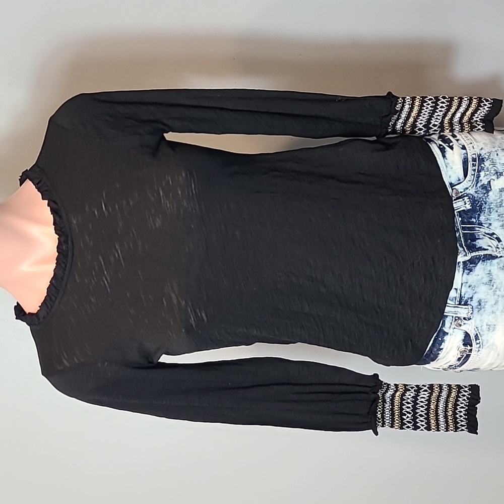 GOLDIE LEWINTER Black Top Burnout Fair‎ Isle Size XS Fall Flowy Designer